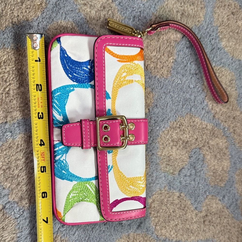 Colorful Coach Wristlet with Pink Trim